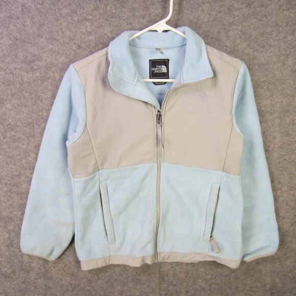 North Face Jacket Girls Medium Light Blue Gray Fleece Full Zip Outdoors Winter - Picture 1 of 10